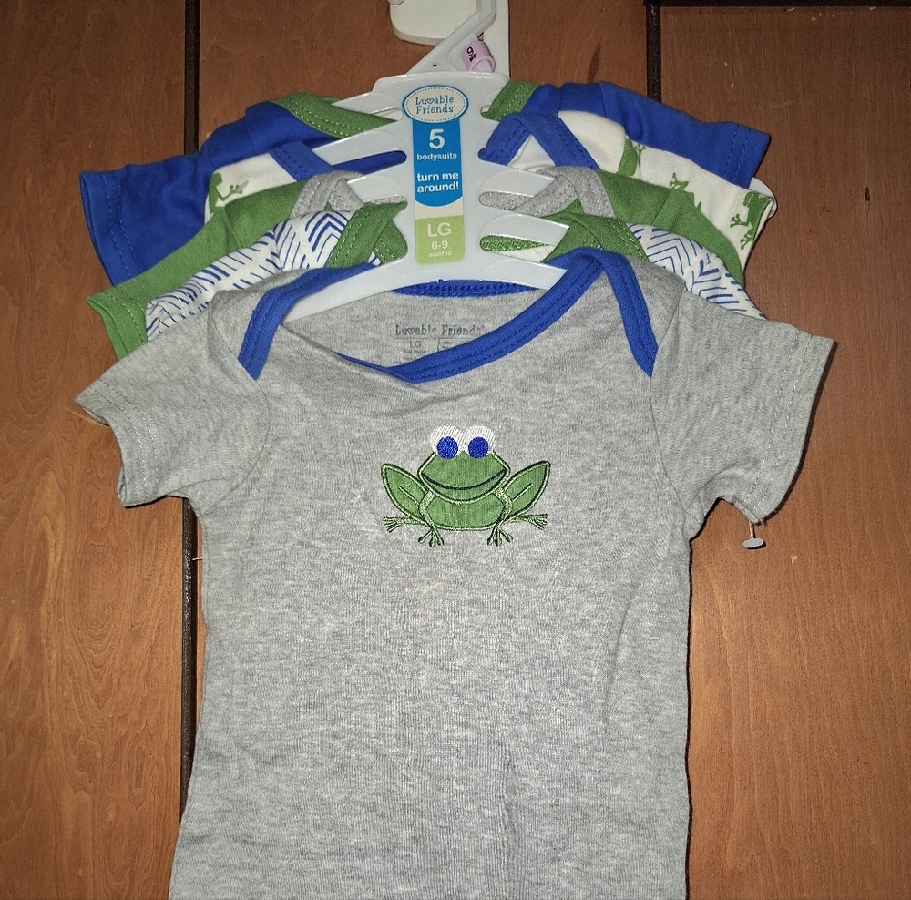 Luvable Friends Gray and Blue Bodysuit with Frog Design